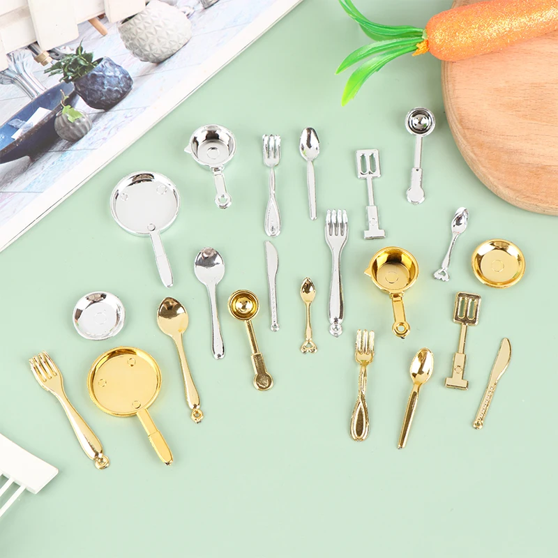 11Pcs/set Dollhouse Miniature Spoon Fork Pot Utensils Model Kitchen Accessories For Doll House Decoration Kids Toys DIY