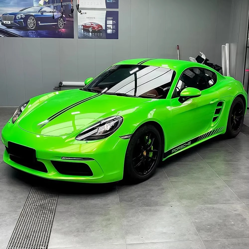 Hight Quality 1.52X17M Air Bubble Free Stretchable PET Pearlescent Apple Green Wraps PVC Sticker Car Wrapping Film