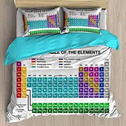 Periodic Table King Queen Duvet Cover Educational Science Chemistry Bedding Set for Students Teachers Element Table Quilt Cover