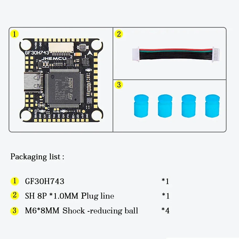 JHEMCU GF30H743 480MHZ Flight Controller ICM-42688P Dual Gyroscope Dual BEC Barometer OSD Black Box 128M 3-6S for RC FPV Drone