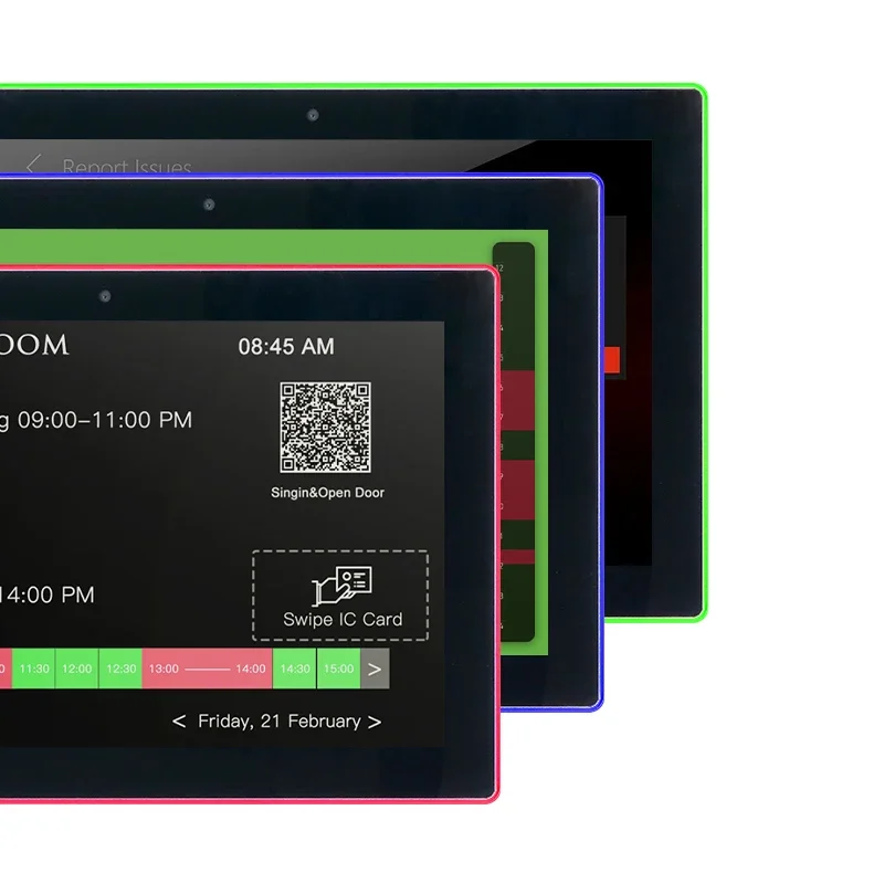 

Factory price 10.1 inch android 9.0 wall mount tablet with surrounding led light for meeting room booking