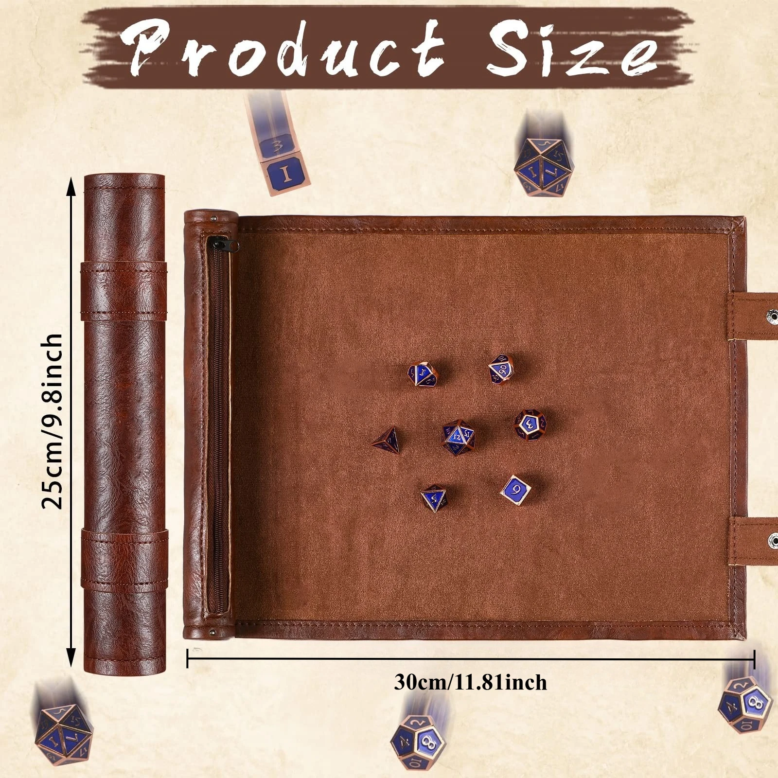 طوي النرد المتداول حصيرة صينية مع سستة بولي Leather حقيبة النرد الجلدية ل RPG DND متعددة الوجهين النرد حقيبة التخزين لعبة الملحقات