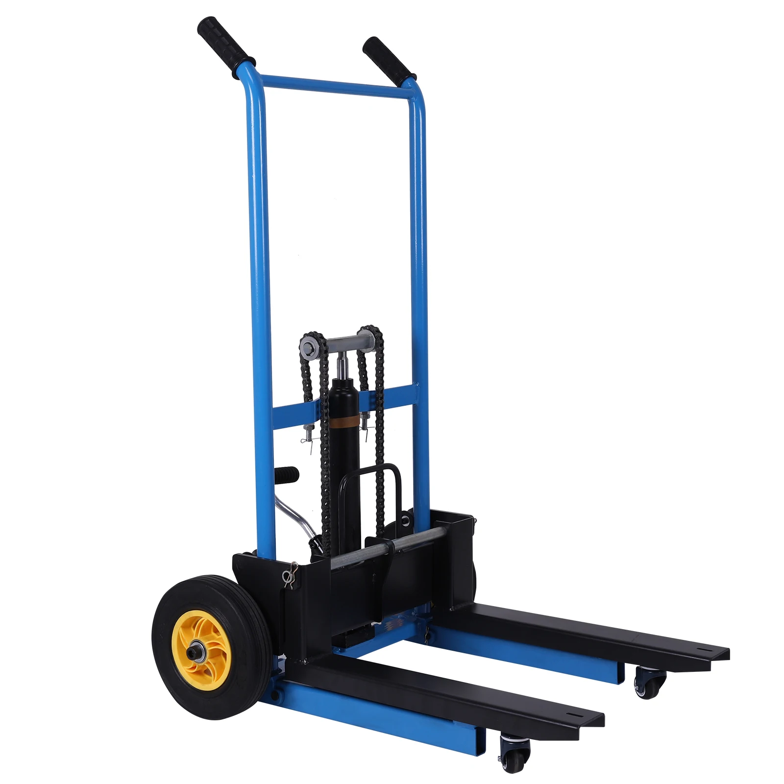 

450 Lbs Manual Winch Stacker Adjustable Forks Manual Forklift Material Stacker for Construction Warehousing and DIY Projects