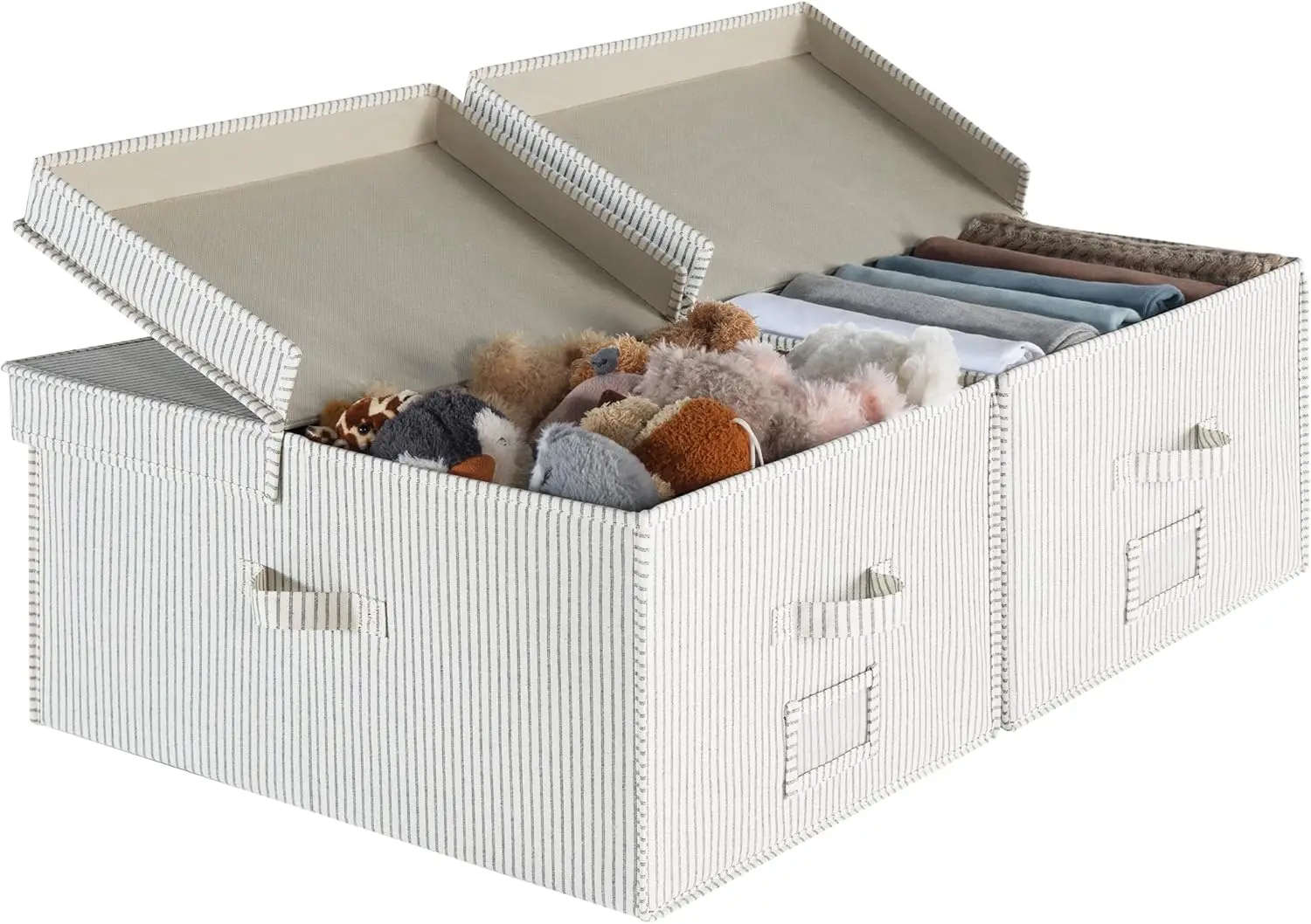 

Extra Large Storage Bins with Lids, 55L Decorative Organizer with Divider Board, Fabric Boxes with Handles, Khaki and Beige