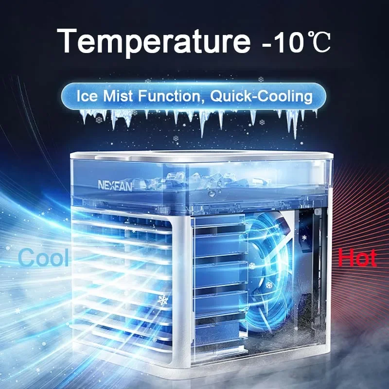 Air Conditioner Fan with LED Light for Home Office USB Cooling Fan Humidifier 3 Speeds 500ML Air Cooler Personal Air Conditioner