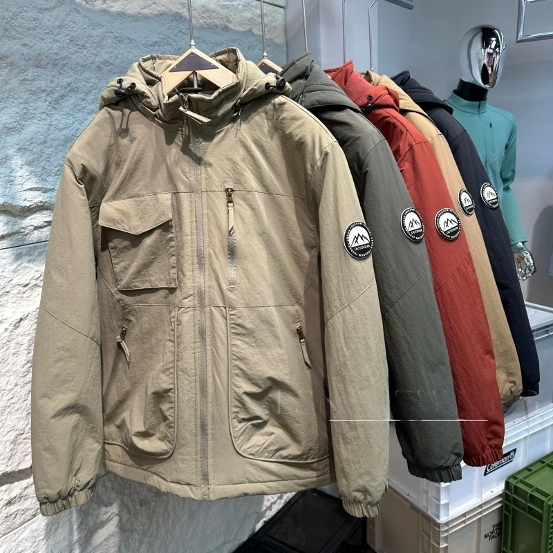 

Утепленная флисовая куртка с капюшоном для мужчин и молодежи, повседневная, однотонная, с длинными рукавами, прямого кроя