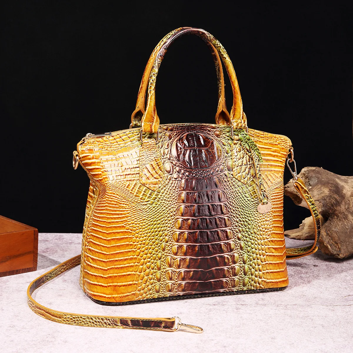 

Luxury Crocodile Embossed Handbag Fashion Crossbody Bag Mixed Color Women's Vintage Leather Satchel Large Capacity Waterproof