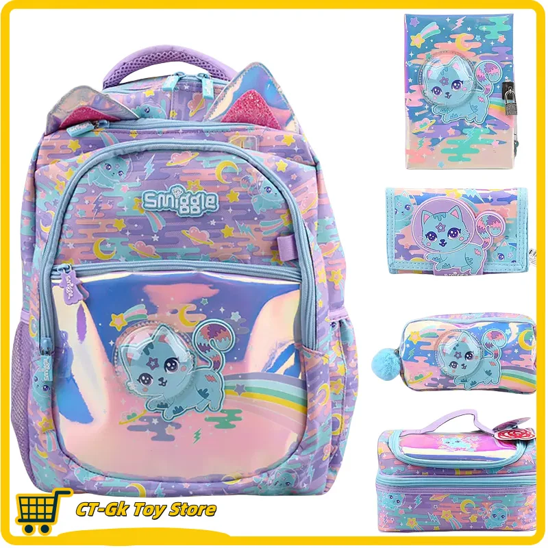 Genuine Australia Smiggle Schoolbag Children Student Blue Space Cat Reduce The Burden Of Backpacks Girl Travel Bag Lunch Bag