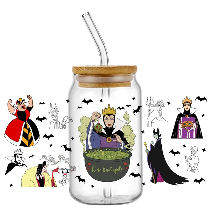 

Miniso Cartoon Villain UV DTF Cup Wrap For 16oz Libbey Coffee Glass Comic Character 3D Sticker Cup Wraps