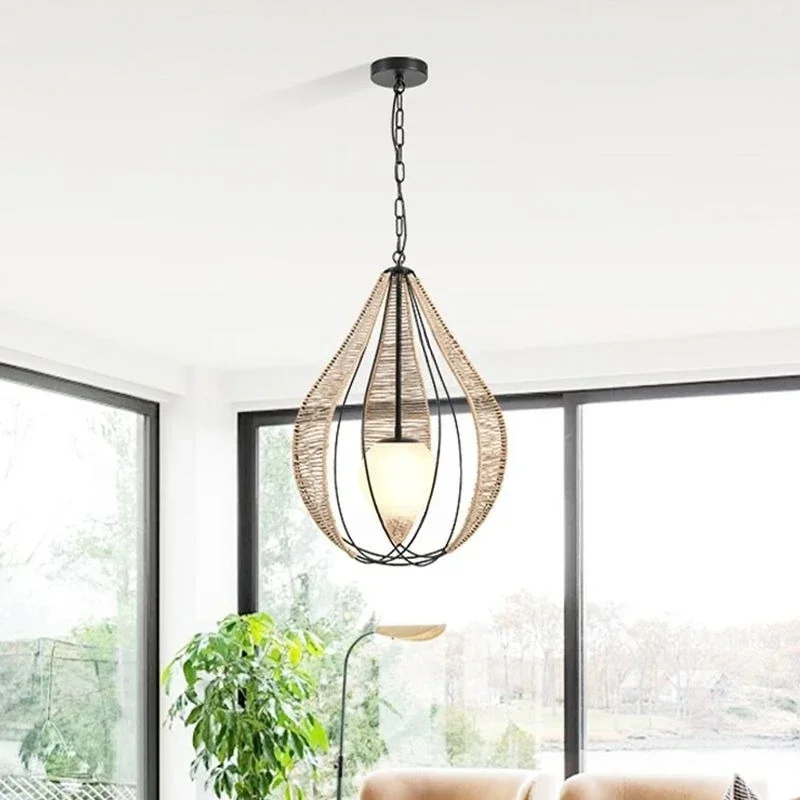 New American Country Style Pendant Light Hand Woven Simple Dining Room Chandelier Bedroom Lighting