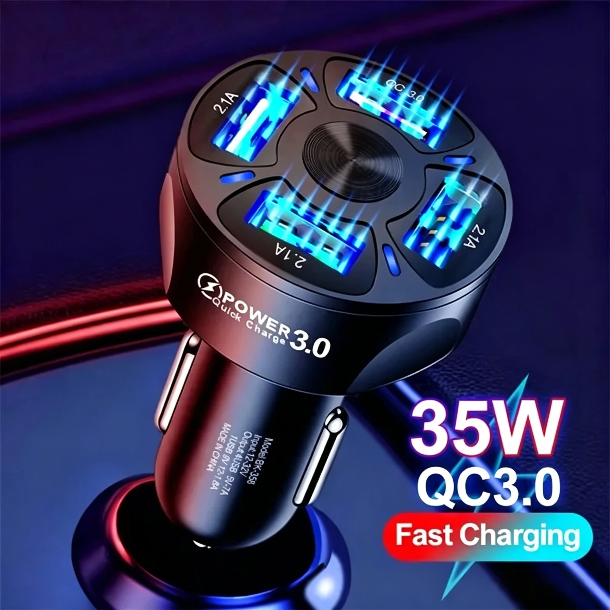 

4-Port 35W USB Car Charger 3.0 Fast Phone Charger Adapter Car Accessories interior Compatible with For iPhone Android Mobile
