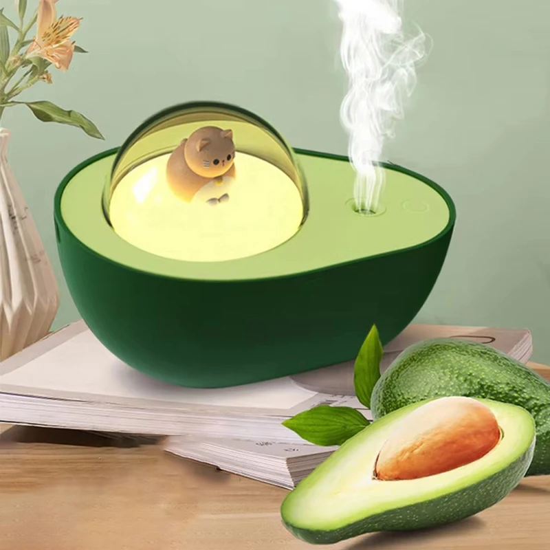 귀여운 아보카도 가습기 디퓨저, DC5V USB 충전식 미니 디퓨저, 홈 오피스용, 창의적인 선물, 따뜻한 야간 조명 미스트 메이커