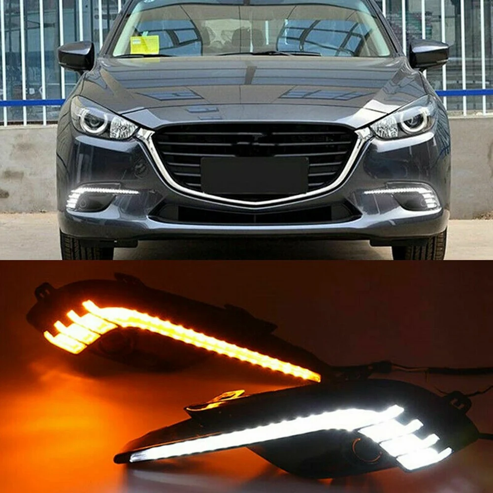 1 Pair LED Daytime Running Light Dynamic White & Amber Turn Signal DRL Fog Lamp for Mazda 3 Axela 2017 2018