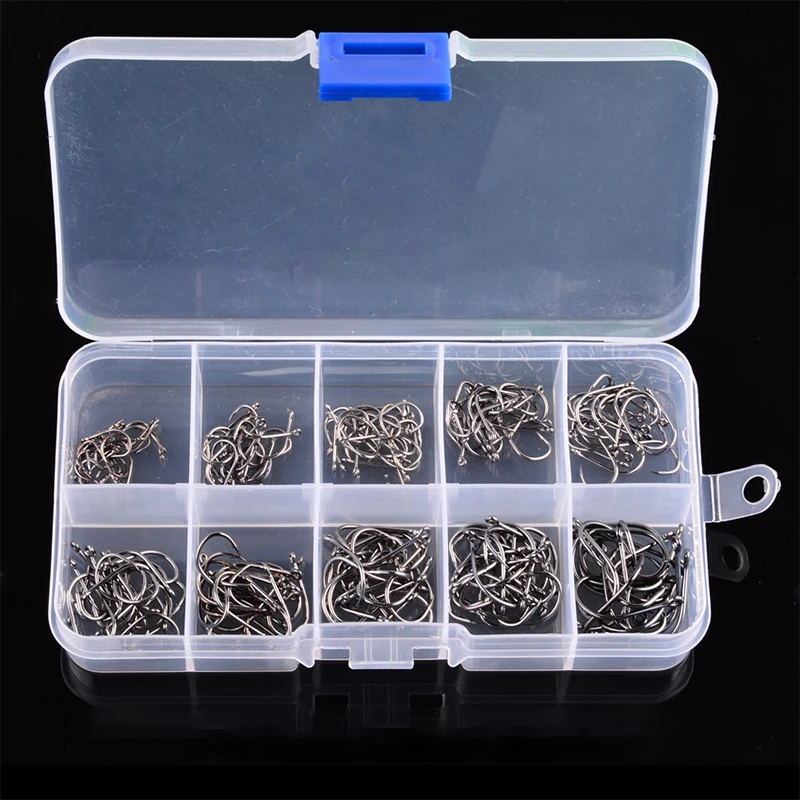 100/200/30/400 Pcs/box Fishhook Carbon Steel Strong Sharp Round Fishhook 3#-12# Clamp Barbed Portable Fishing Bait Fishing Gear