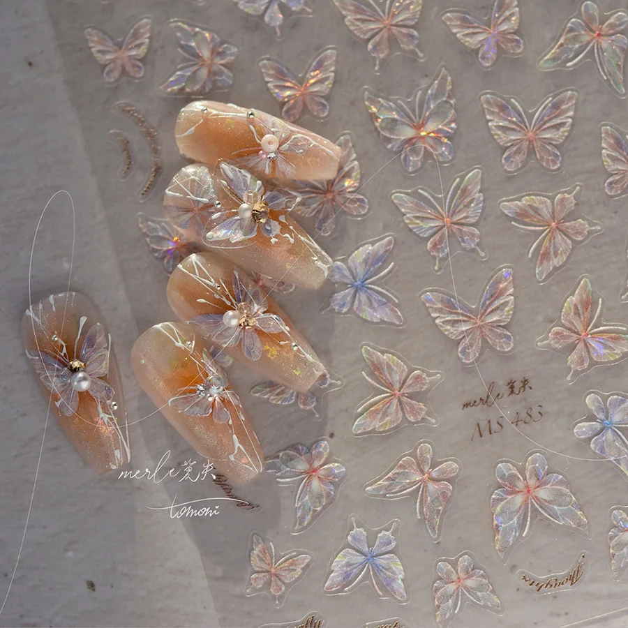 -Fresh Pop Butterlfy- Pegatina de diamante de cristal elegante y lisa Holo Fancy Shellpiece Adorn mariposa calcomanía rosa pegatina 3D para uñas 404