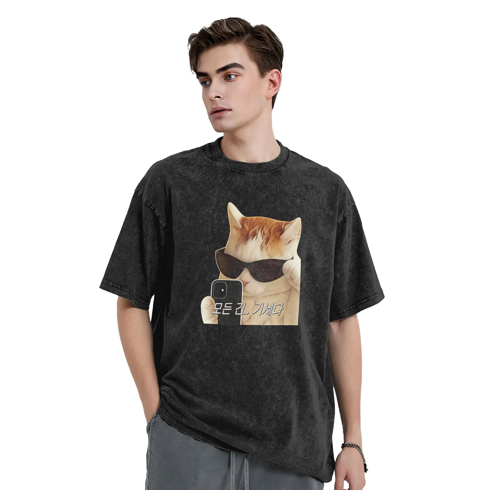 Neutral Style Cool Cat Selfie T Shirt Korean Text Meme T-Shirts for Men  Casual Pure Cotton Tees T Shirt New Arrival Tops