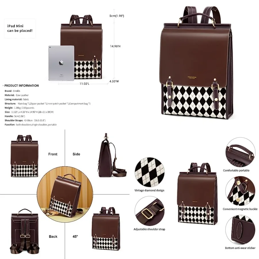 

Leather Backpack Purse For Women Fashion Ladies Vintage Bag Casual College Travel Backpacks Large bags