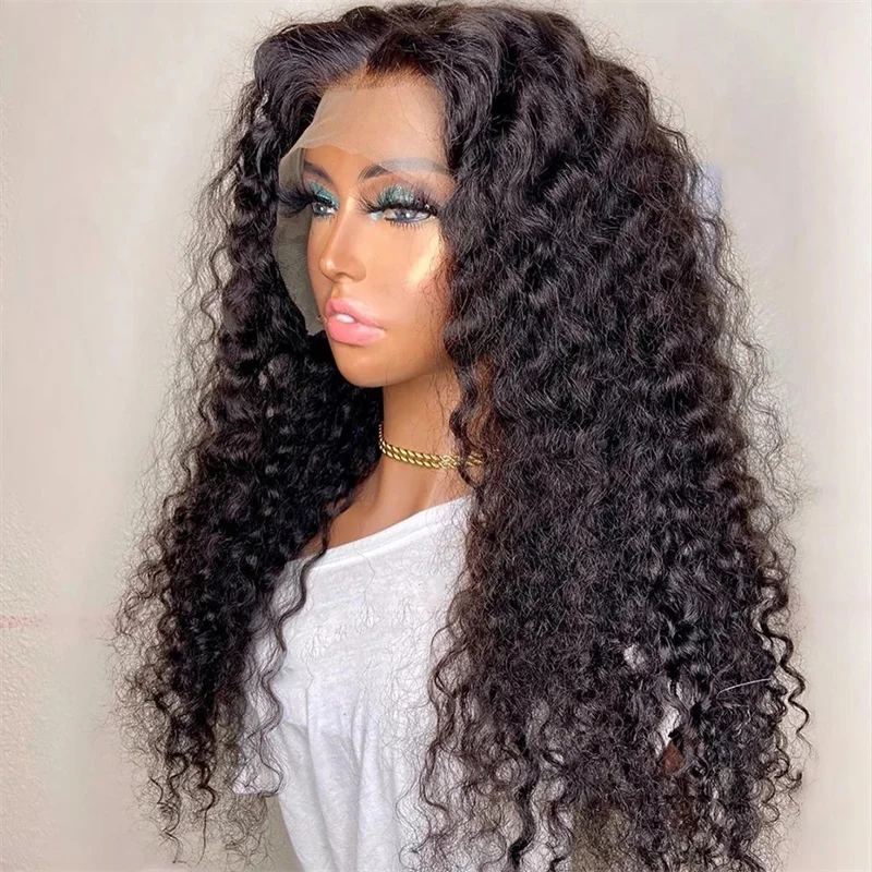 Long Soft 26'' 180Density Natural Black Lase Front Wig Glueless For Black Women Baby Hair Heat Resistant Preplucked