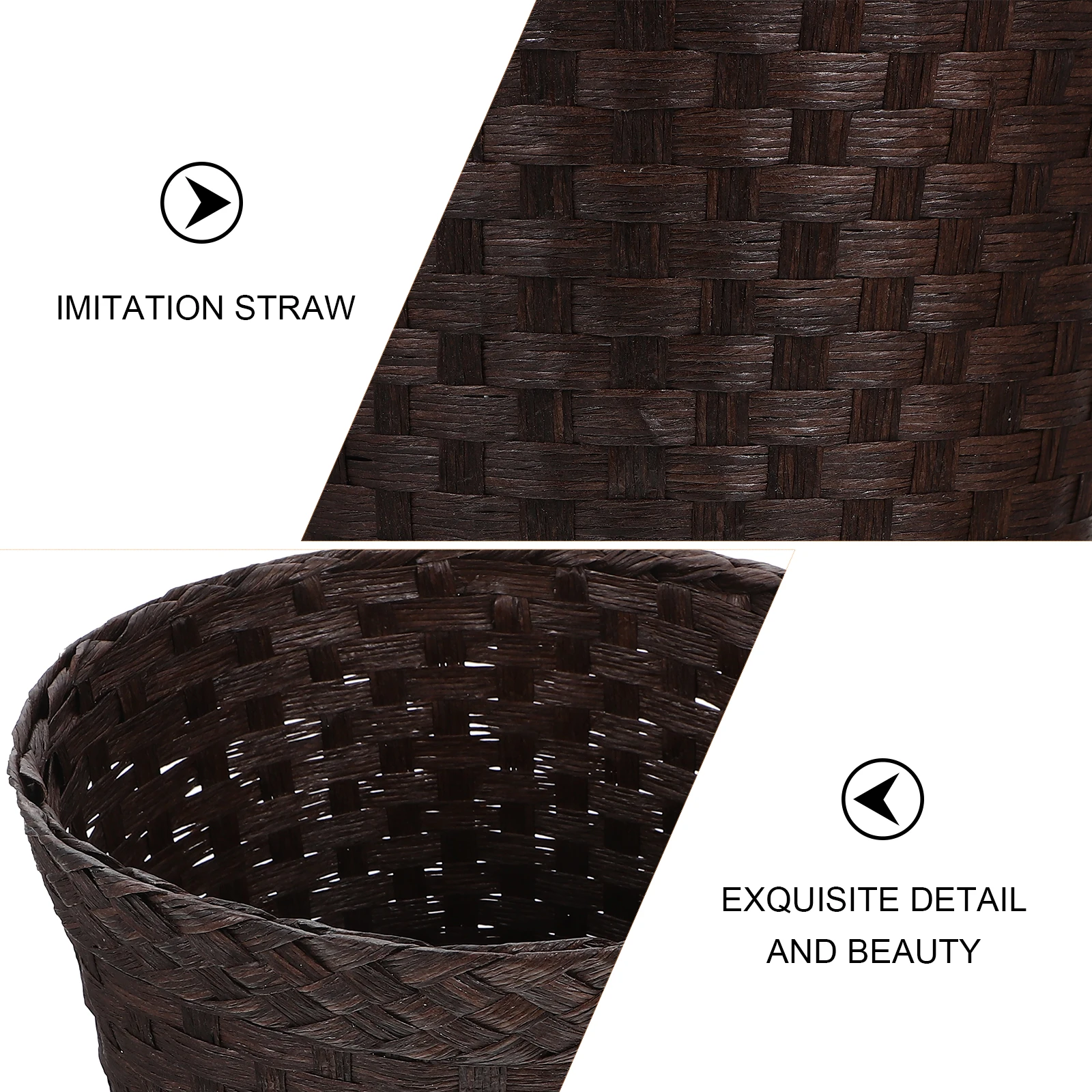 

Woven Storage Bucket Office Basket Garbage Can Trash Container for Bedroom Kitchen Wear-Resistant Household Decoration