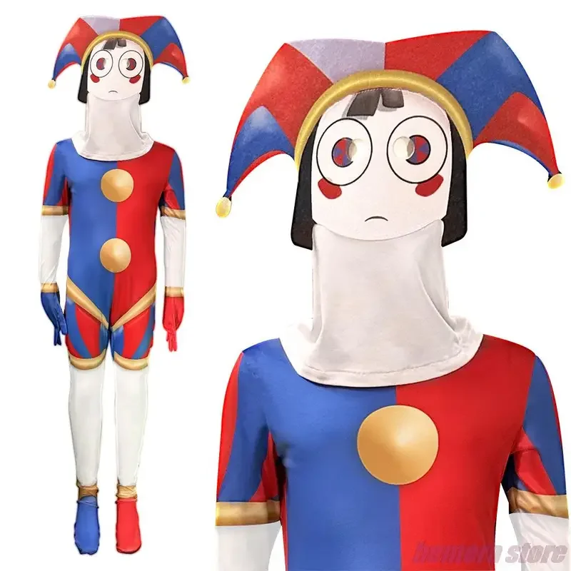 The Amazing Digital Circus Cosplay Costume for Adults Kids Clown Pomni Dress Up Jumpsuit Halloween Party Outfits Bodysuits