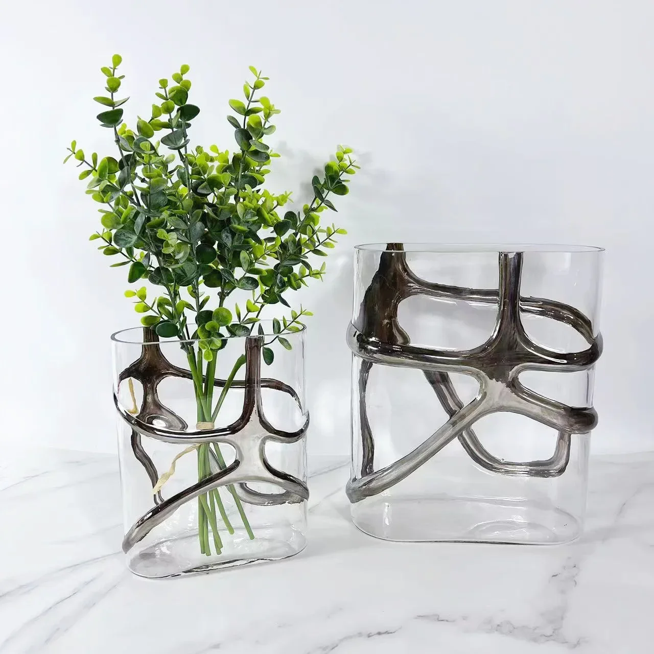 Clear Glass Vase Gold Edge Geometric Patterns of Gold Tracing Terrarium Hydroponic Flower Arrangement Flower Vase Home Decor
