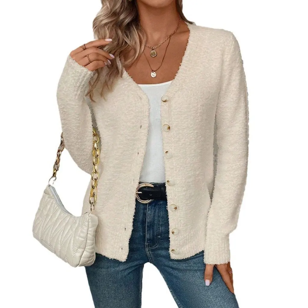 

Women's Solid Color Button Cardigan Front Style European American Independent Station Casual Knitwear