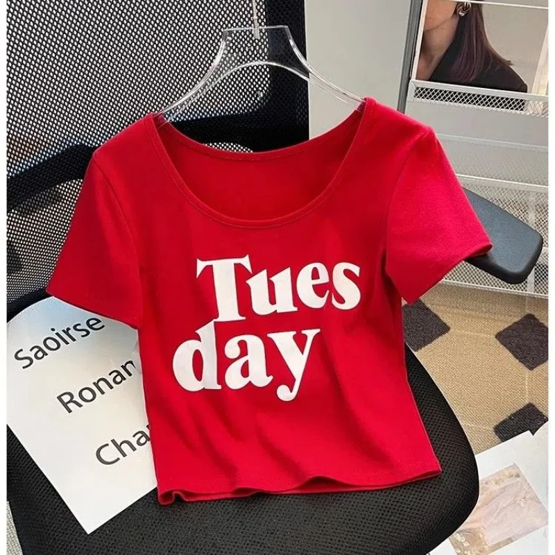 

Slim Short Print Letter Trend Pullovers Top Summer New Short Sleeve Simplicity High Street T Shirts Fashion Casual Women Clothes