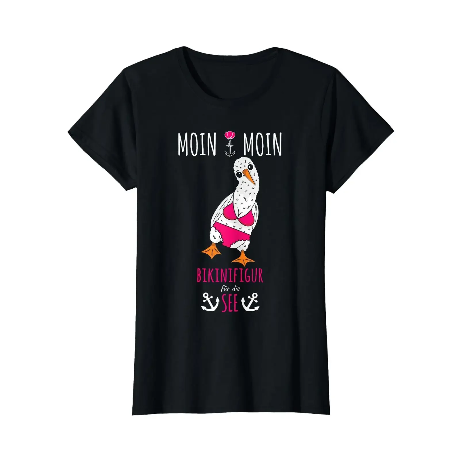 Moin Funny North German Low Seagull Bikini Women's Fun T Shirt black vintage Washed Stylish Casual graphic