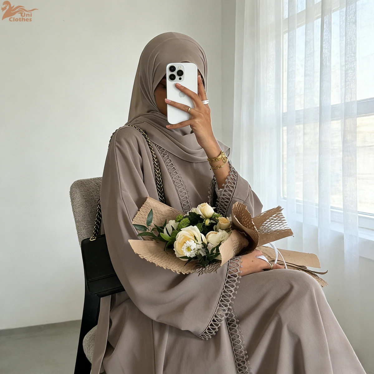 

Zahraa Islamic Clothing Abaya Lace Robe and Inner Dress Two Piece Set Women's Dresses Eid Abaya Women Muslim Dress Without Hijab