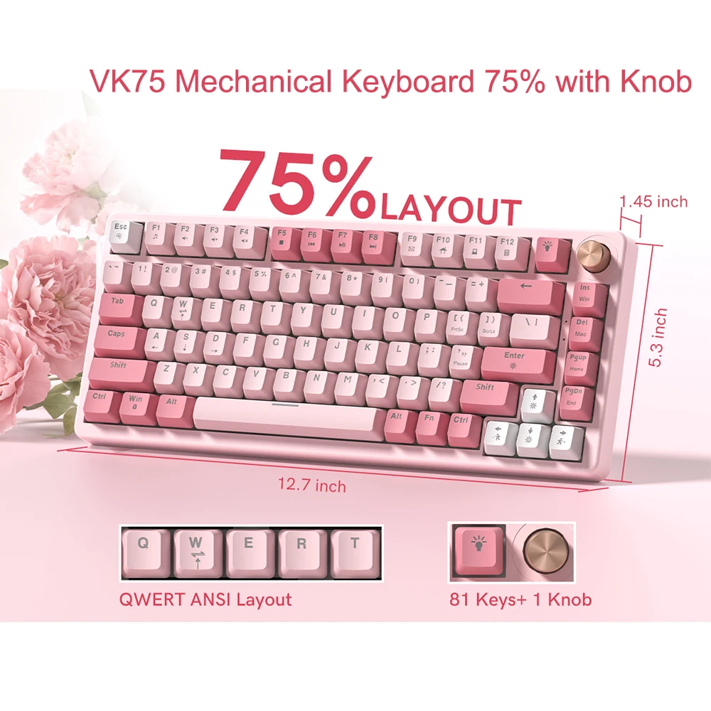 Womier VK75 Wired Mechanical Keyboard 75% Custom Hotswap with Knob RGB