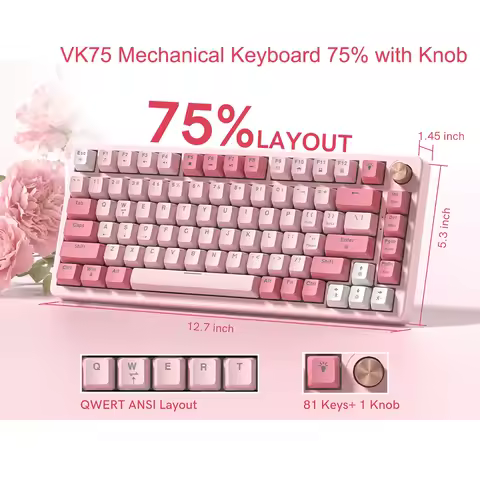 Womier VK75 Wired Mechanical Keyboard 75% Custom Hotswap with Knob RGB Backlit Gasket Mount Gaming Keyboard Double Linear Switch