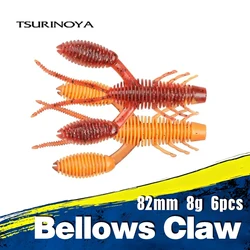 TSURINOYA PREDATOR Fishing Lure 82mm 6pcs Bellows Claw Soft Baits Crawfish Creature Baits Bass Game Shrimp Soft Plastics Worm
