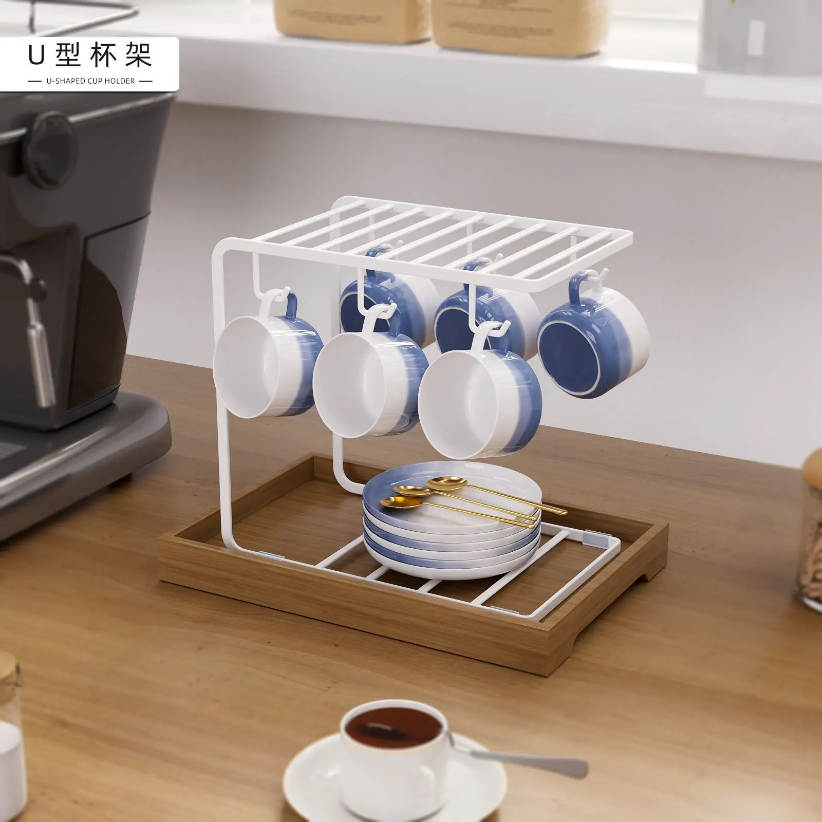 

Creative Home Glass Cup Coffee Cup Hanging Shelf Double Layered Cup Drain Rack Smooth Suface Easy To Clean Mug Storage Holder