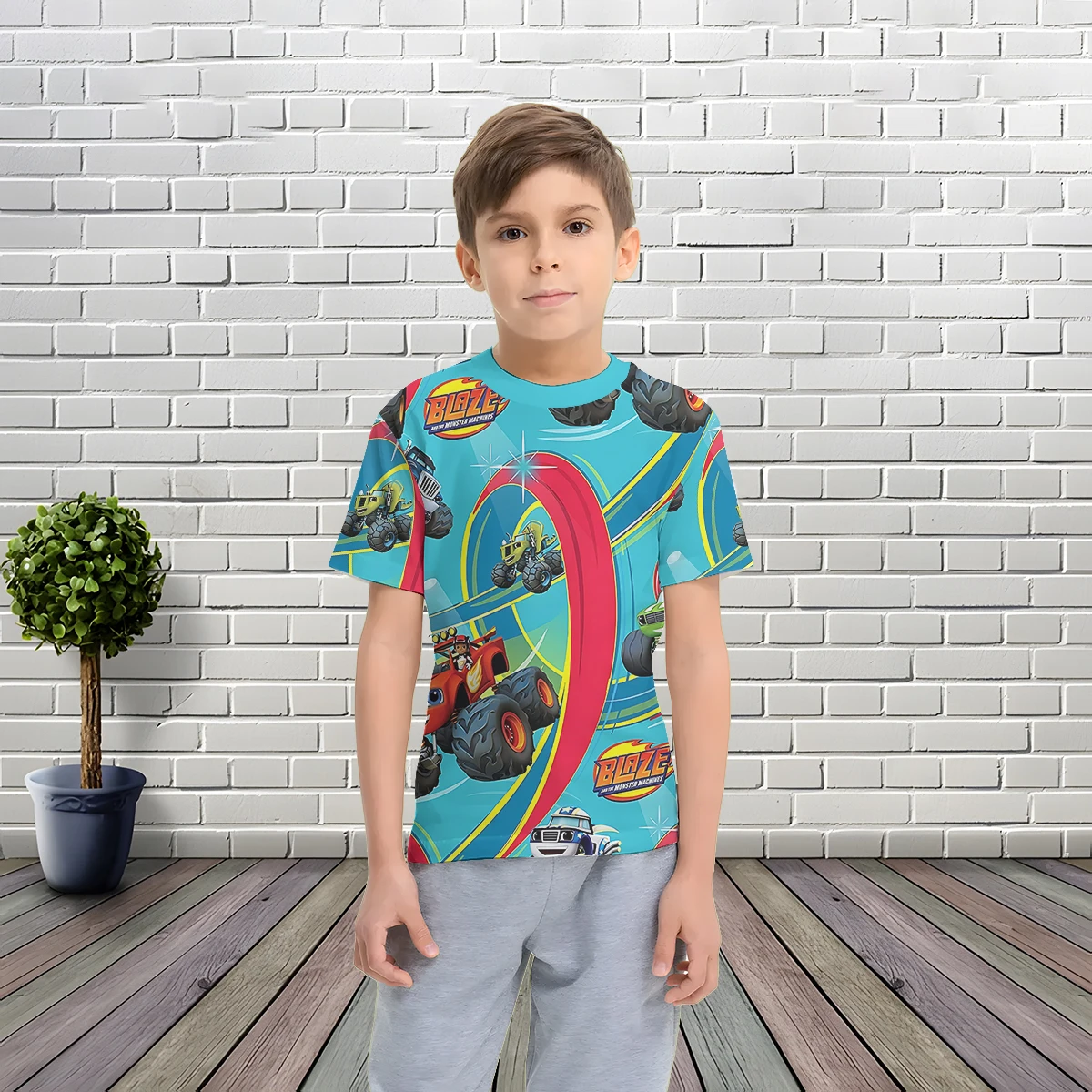 Ropa de bebé con estampado 3D de Blaze and the Monster Machines, ropa de exterior masculina de 5 a 14 años para niños, camisetas para niños y niñas