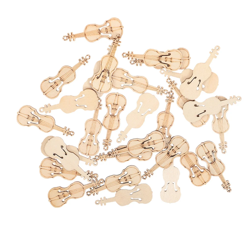 

100Pcs Wooden Violin Jewelry Charms Graffiti Color Pendant Earrings Music Themed Gifts DIY Crafts Decoration Musical Charms
