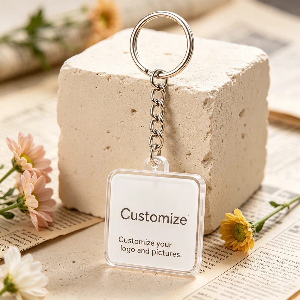 Custom transparent acrylic keychain with QR code and custom text personalized names photo date durable square pendant best gifts view 3