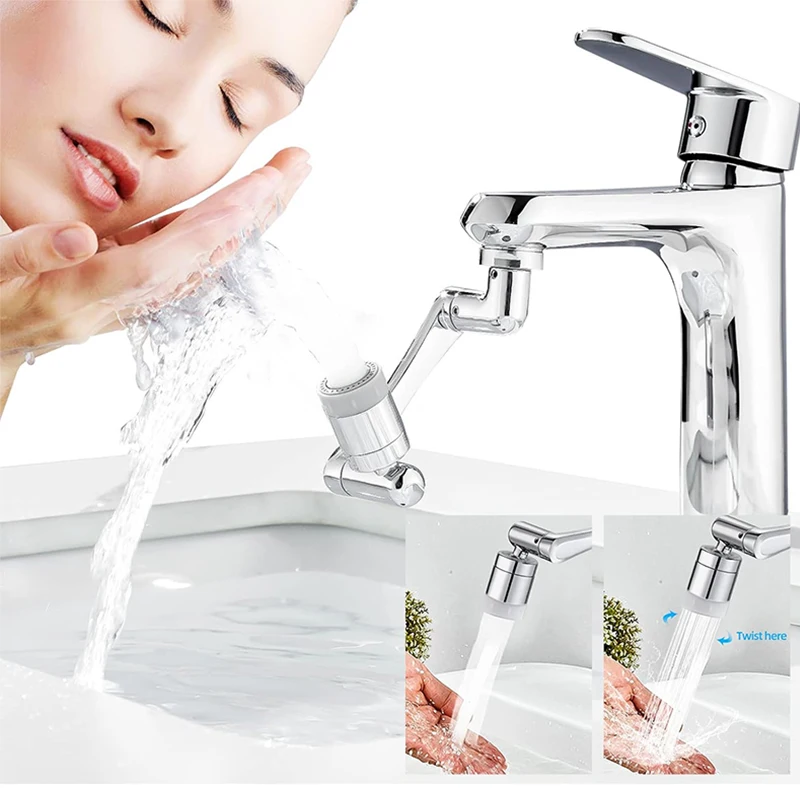 Universal 1080° Rotation Faucet Extender Washbasin Robot Arm Tap Dual Mode Sprayer Head Bathroom Splash Proof Swivel Faucet