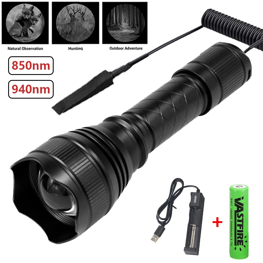 T21 IR Flashlight Zoomable Infrared IR 850nm/940nm Night Vision Tactical Flashlight IPX6 Waterproof Torch 18650 Hunting Lantern