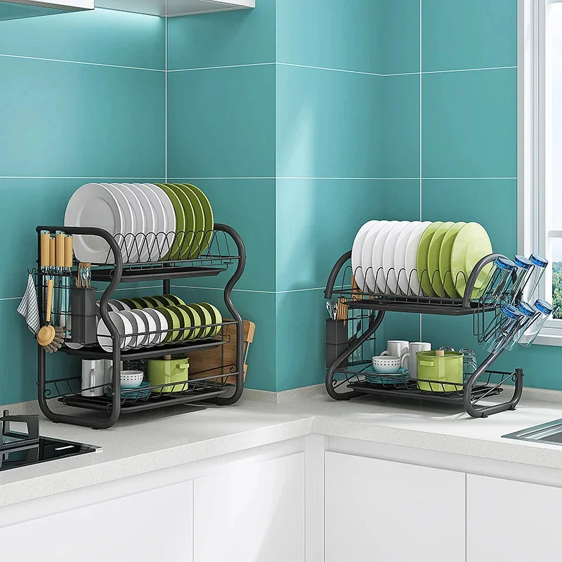 

3 Tiers Dish Drainer Dryer Tray Holder Bowl Dish Draining Shelf Kitchen Organizer Bowl Dish Draining Shelf Rack Kitchen Utensils