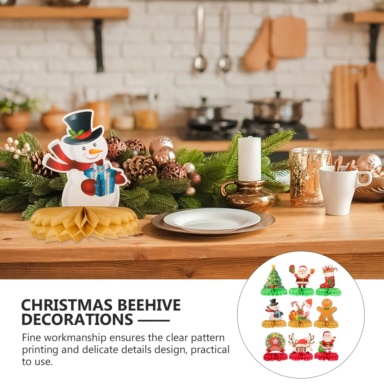 

9Pcs Christmas Honeycomb Centerpiece Table Decorations Home Decor Xmas Supplies Festive Honeycomb Adornments