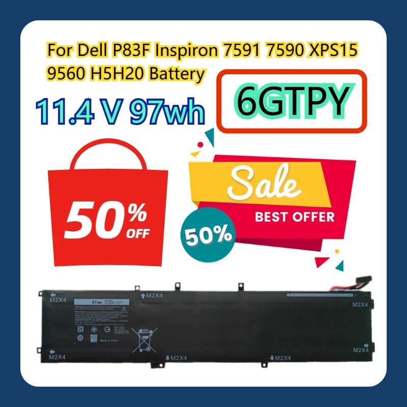 

Для Dell P83F Inspiron 7591 7590 XPS 15 9560 H5H20 аккумулятор 6GTPY