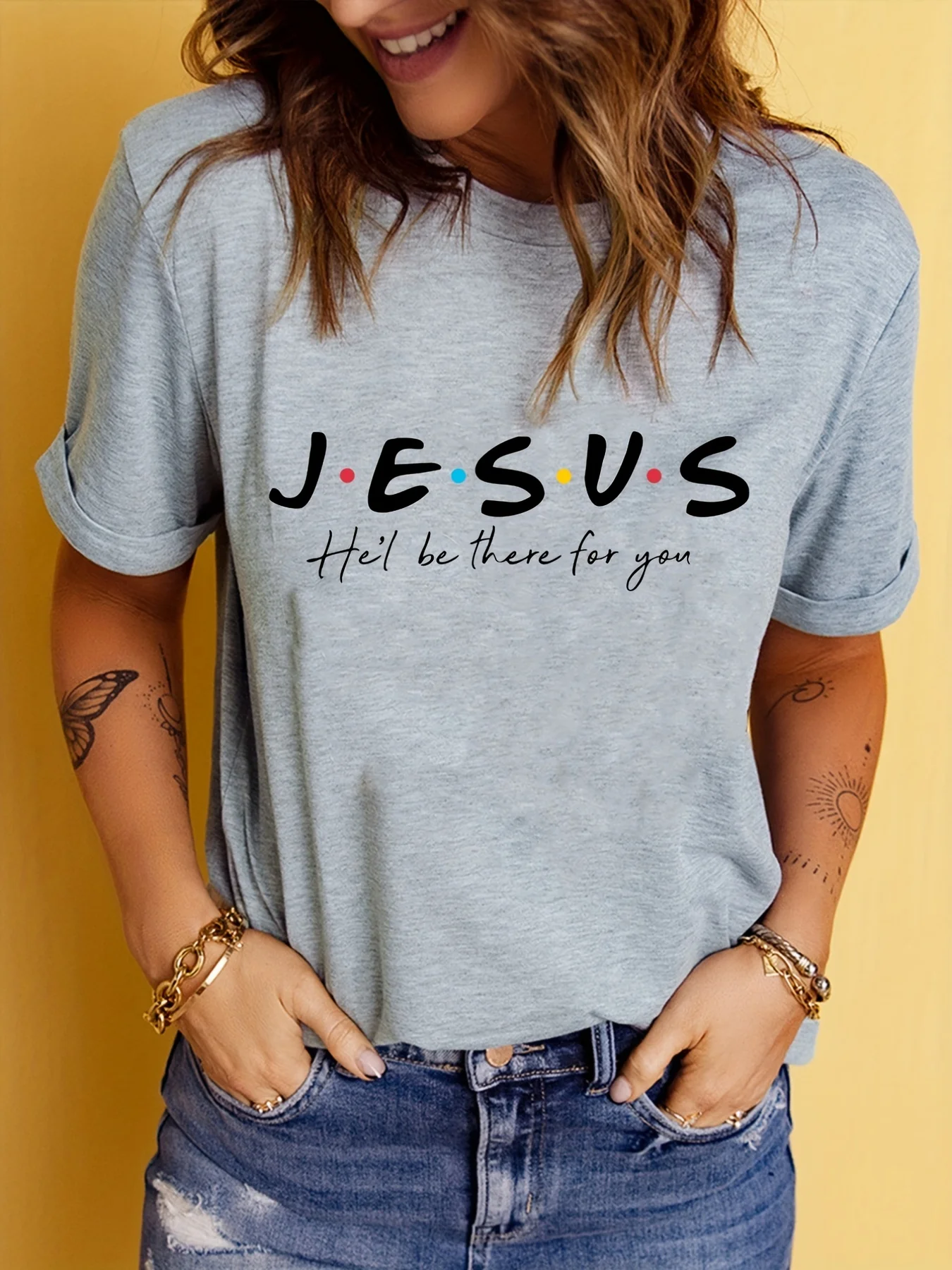 Jesus Print T-Shirt, Summer Short Sleeve Casual Top, Women's Clothing