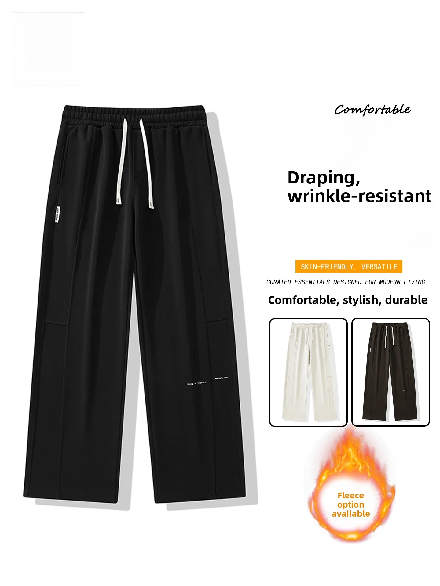 

Warm Fce Lined Wide Leg Pants for Men Casual Straight Cut Autumn Winter Anti-Wrinkle Spor Loose Fit TUCANO Faion Brand