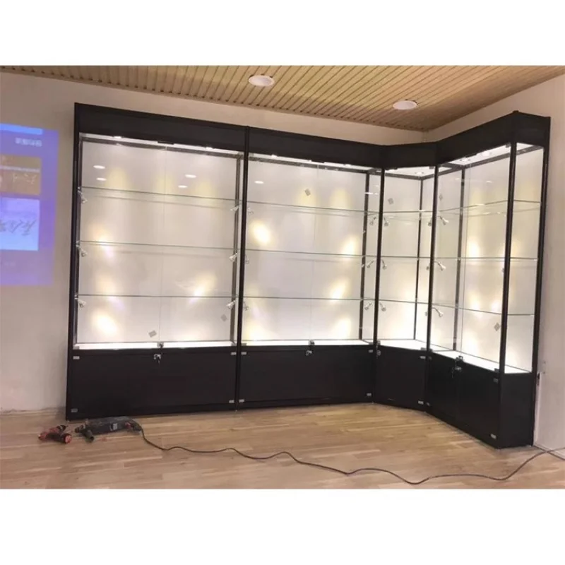 custom.Good Quality Store Furniture Full Glass Display with Led Lights Glass Display Cabinet Modern Showcase