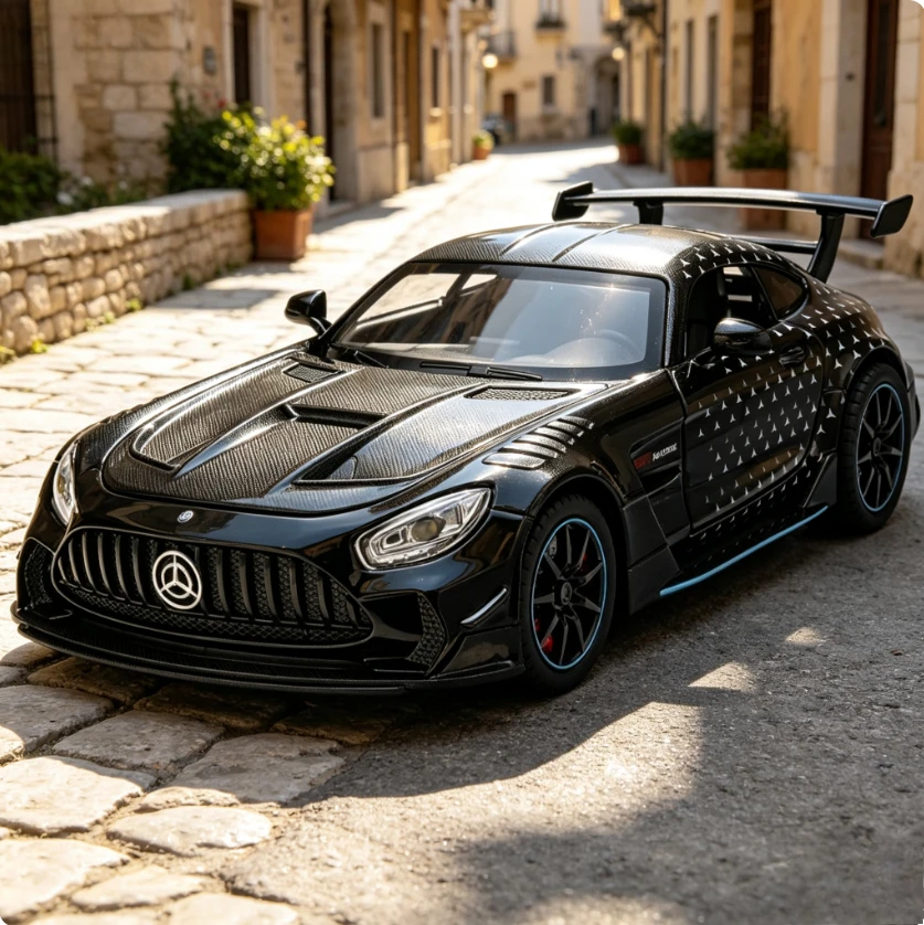 1 22 Large AMG GT3 Static Diecast Sports Car Sound Light Pull Back Detailed Rubber Tires Desktop High End Collectible Ornament