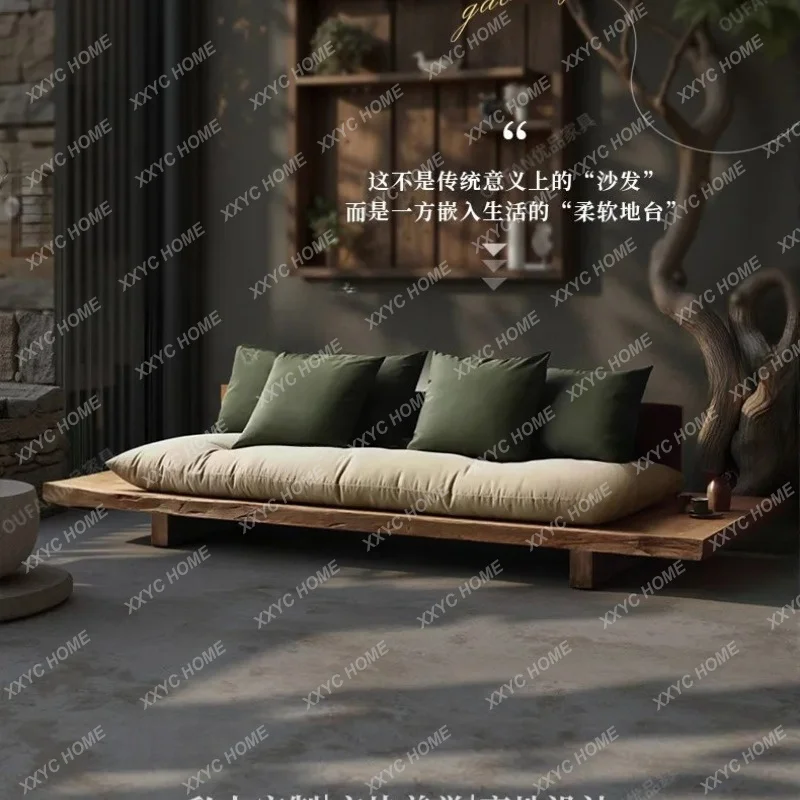 Wabi Sandy Wind Solid Wood Platform Sofa B & B Reception Small Apartment Straight Row