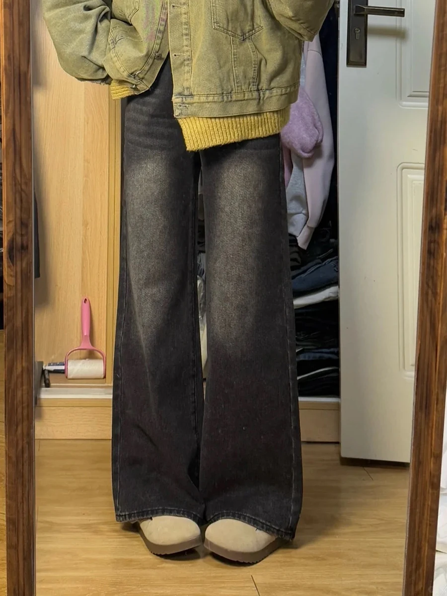 

Прямые джинсы с высокой талией и широкими штанинами, свободный крой, женские брюки больших размеров, утягивающие тело груши, весна-осень