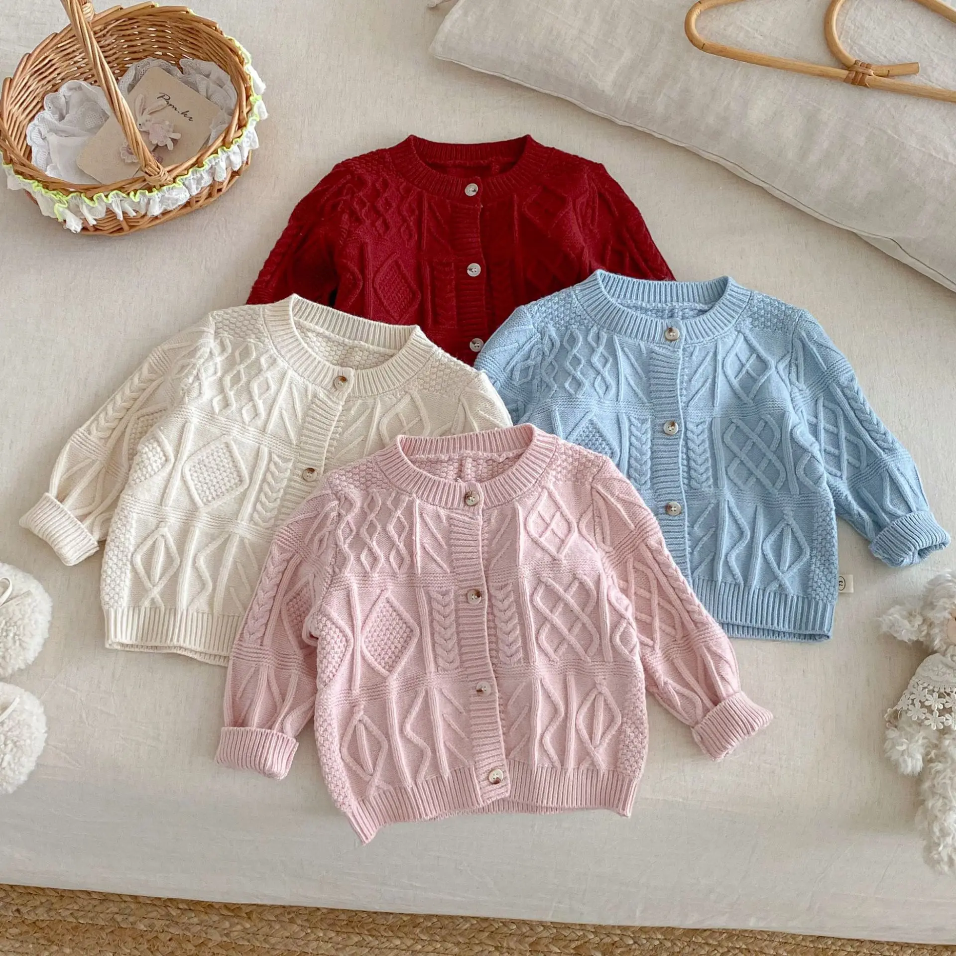 

New Winter Children Clothes Knitted Cardigan Solid Color Jacquard Sweater Thickened Warm Coat 0 - 5Y Girls Outerwear