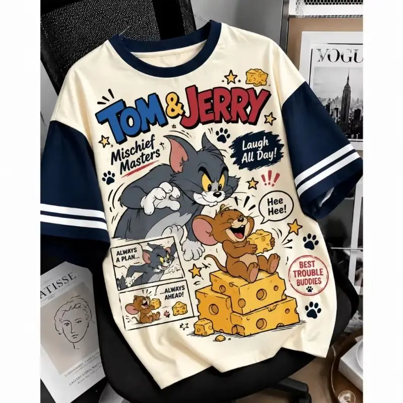 2027 New Tom and Jerry Cartoon Animated Printed T-shirt Adults Boys Girls Casual Y2K T-shirt Halloween Family Matching Outfits