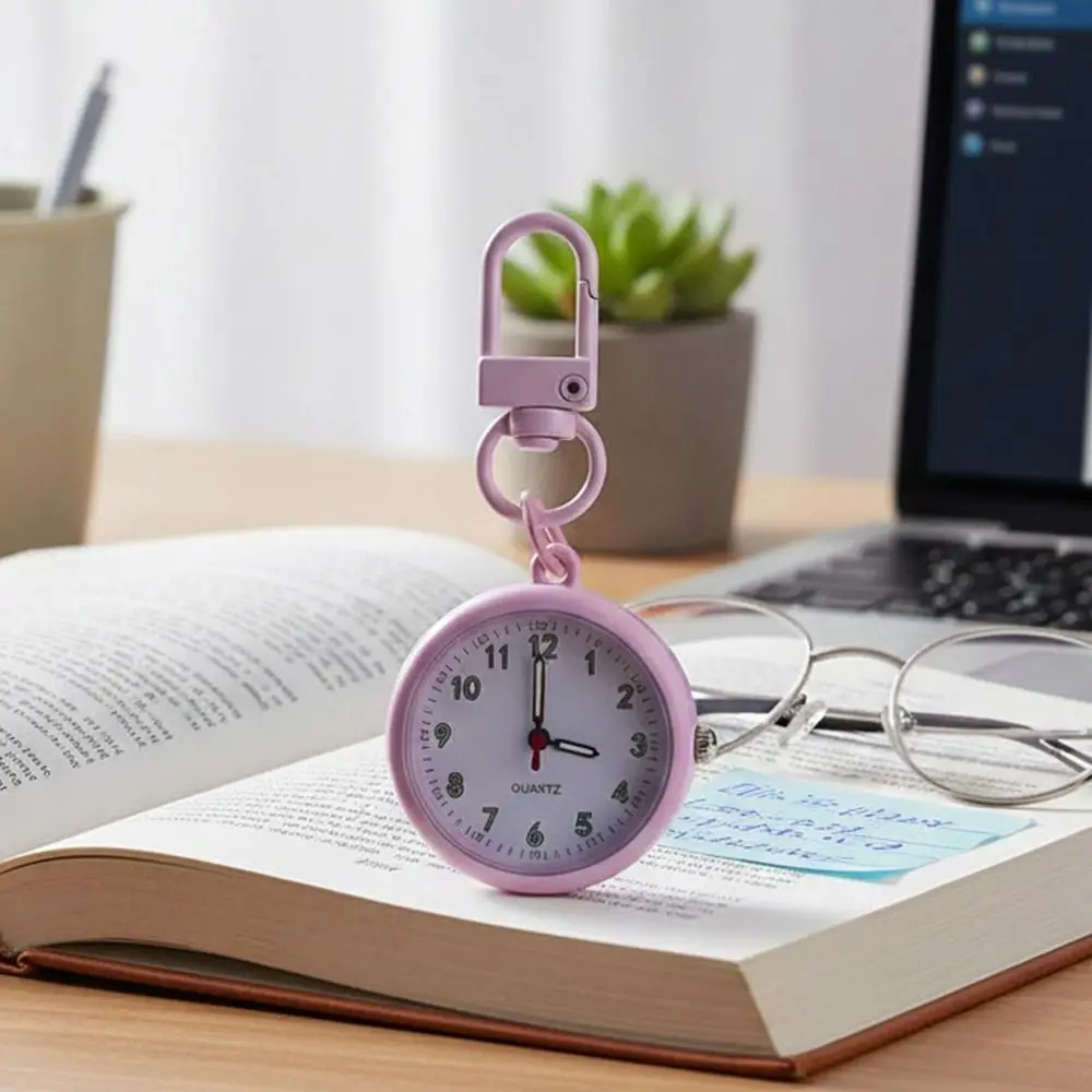 Silent Movement Exam Watch Mini Size Leather Cover Pocket Watch Reusable Design Alloy Case Quartz Watch Key Ring Accessory
